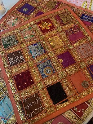 Cushion Cover 16 X16  Indian Heavy Embroidery Sari Patchwork Square • £0.99