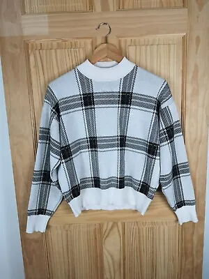 NEW LOOK Women's Size Small Tartan Jumper Black White High Neck Check Sweater  • £10