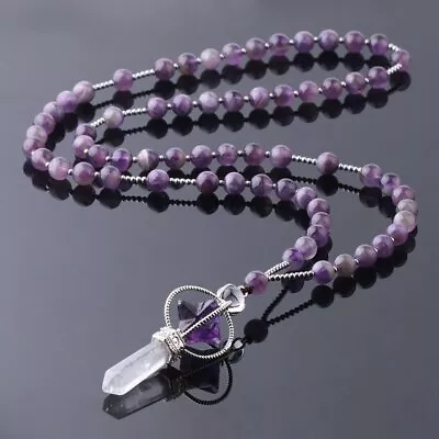 2pcs Amethyst Stone Long Necklace Women Reiki Merkaba Pendant Necklaces  • $27.19