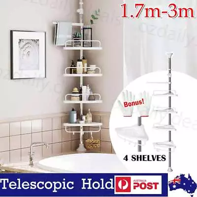 4-Tier Telescopic Shower Corner Shelf Caddy Hold Bathroom Organiser Storage Rack • $22.89