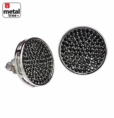 Men's Flat Caved 10 Mm Round CZ Micro Pave Setting Screw Back Earrings 950 1S • $11.99