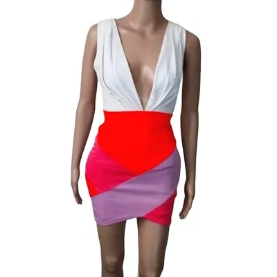 Hello & Sweetie Dress Sze 8 Bodycon Summer Sexy Cocktail Bandage V-neck Stretchy • $32.33