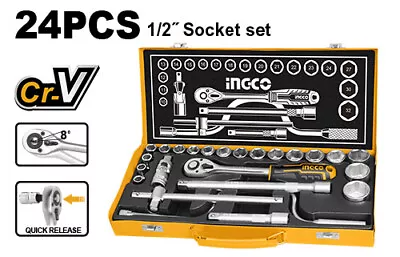 INGCO 24 Pcs Drive Socket Set 1/2 Inch Heat Treated Chromed Plated • $97.70