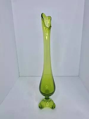 Vintage Mcm Viking Glass Green 17.5  Arching Thumbprint Swung Vase Stunning • $99.99