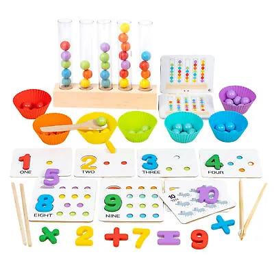 Wood Montessori Toys Stacking Matching Rainbow Beads Set Color • $47.99