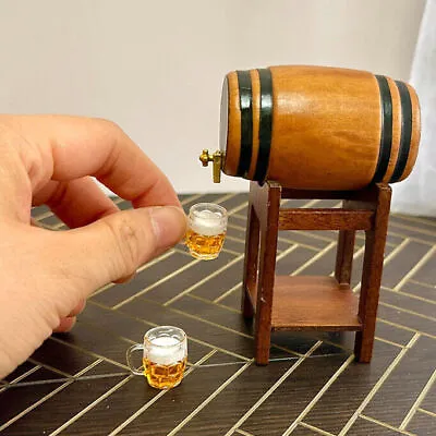 4pcs 1:12 Scale Miniatures Dollhouse Vintage Wine Barrel Beer Mug Wooden Set • $12.99