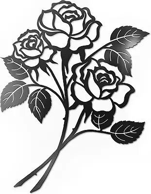 Rose Black Metal Art - Flower Wall Decor For Living Room Giant Roses (Medium - 1 • $25.47