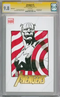 Avengers #1 Cgc 9.8 Signature Series Signed Mike Perkins Captain America Sketch • £229.95