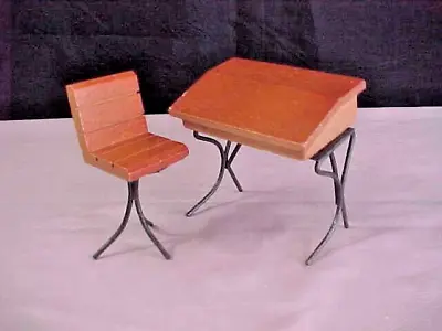 Miniature Wood & Metal Old Style School Desk & Chair • $19.99