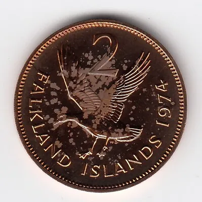 1974 FALKLAND ISLAND 2p PROOF Condition Extremely Nice Silver/Blue Toning (2261) • £3.70