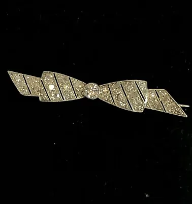 £995 • Buy Art Deco 1.2 CT Diamonds Set Platinum Bow Belle Epoche Brooch 1920s