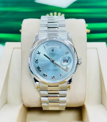 Rolex President Day-Date 36 Platinum 118206 Glacier Blue Roman Dial Watch B/PPR • $35900