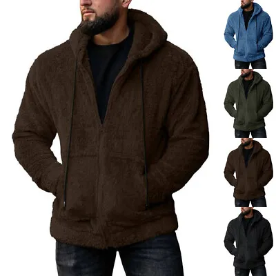 Men Fleece Jacket Zip Up Hooded Hoodie Warm Fur Lined Casual Coat Outwear Winter • $24.99