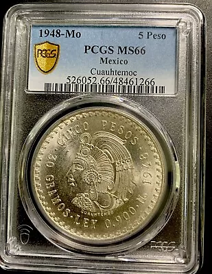 Mexico 1948-Mo 5 Pesos / Km465 / PCGS MS66 / Brilliant Gem Surfaces! • $51