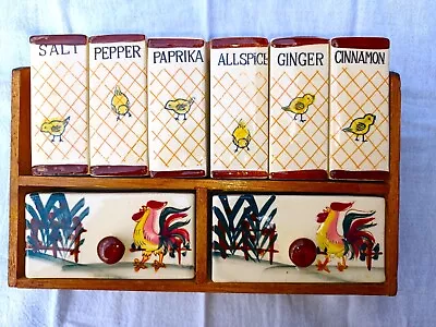 Fred Roberts Co. Wooden Spice Rack W/ Ceramic Shakers &Drawers Vintage Japan • $15