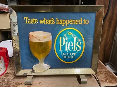 VINTAGE PIELS BEER GLASS LIGHTED BEER BAR WALL SIGN Man Cave 1961 Working!! • $125