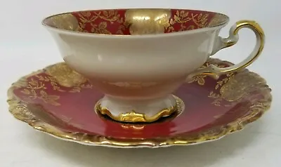 Vintage Alka Kunst Kronach Tea Cup & Saucer 321 - Maroon And Gold • $38