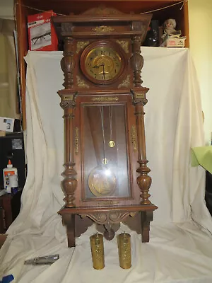 Stunning Antique Gustav Becker 2 Weights Wall Clock With Fancy Weights Pendulum • $122.50