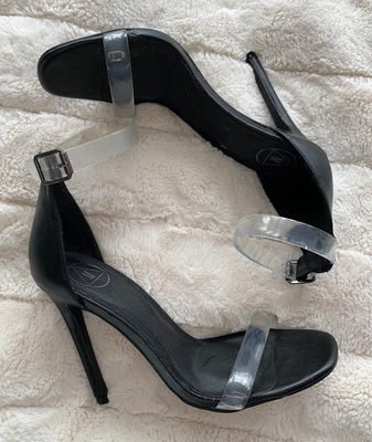 £6.99 • Buy Missguided Black Barely There Perspex Clear Strappy Heels Shoes Uk 4 / 37 