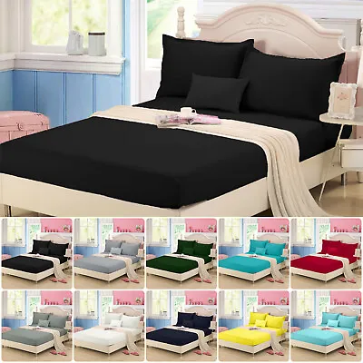 $27.99 • Buy 1000TC Wrap Around Elastic Fitted Sheet Set Double Queen King Superking Size Bed