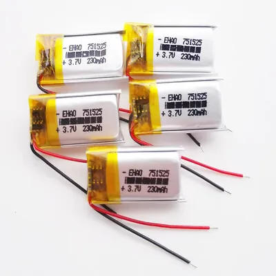 5 Pcs 3.7V 230mAh Lipo Polymer Rechargeable Battery 751525 For Mp3 GPS Headphone • £11.99