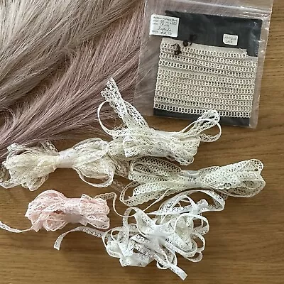 Vintage Antique Lace Trim Ribbons Lingerie Edging Mixed Lot Beige /Peach 36.5 Y • $27.24