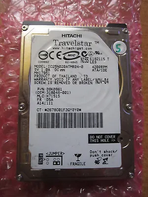 Hitachi 20GB IDE PATA 2.5  Laptop Hard Disk Drive HDD IC25N020ATMR04-0 (I79-5) • £22.70