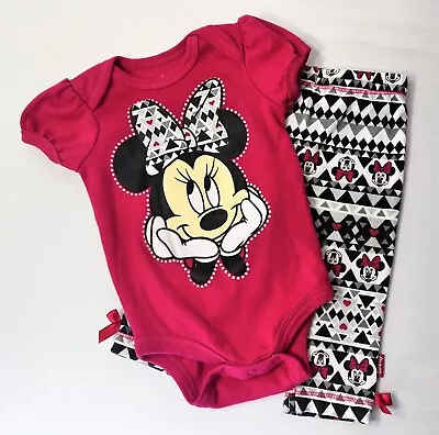 Disney Baby Minnie Mouse 0/6M Short Sleeve Graphic Bodysuit & Matching Pants  • $10