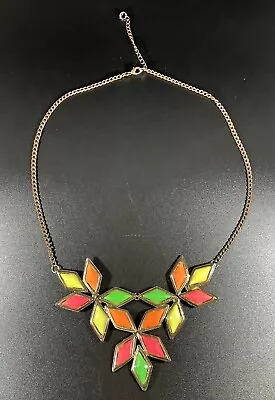 Neon Gold Diamond Shaped Necklace Green Orange Yellow Pink 80s Style Late 00s • $14