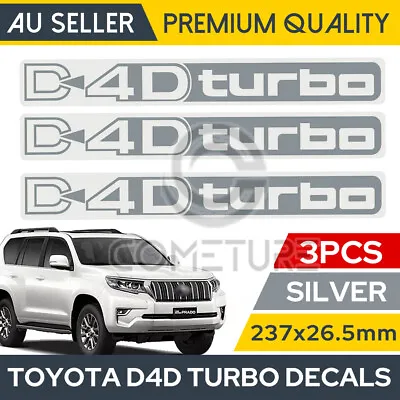 D4D Turbo Silver Decal For Toyota Prado Diesel Landcruiser Set Of 3 4x4 4WD AU • $7.85