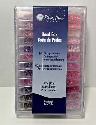 Blue Moon Bead Box 24 Colors Flip Top Containers Pink Purple Rose Violet Beads • $14.99