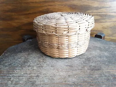 Antique Maine Made Native American ?  Basket Green Stripe 4.75  Wide 2.75  Tall • $99.99