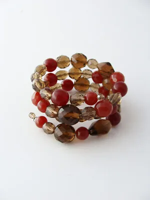 Vintage Glass Bead Memory Wire Wrap Around Bracelet Brown Faceted Beaded • $21