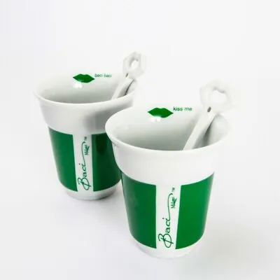 Un Mondo Di Baci Set Of 2 Cappuccino Cups And Spoons By Baci Milano Green • £20.75