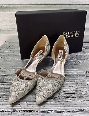 $175 • Buy BADGLEY MISCHKA Ginny Rhinestone Crystal Satin Ivory Wedding Pump Heels $235