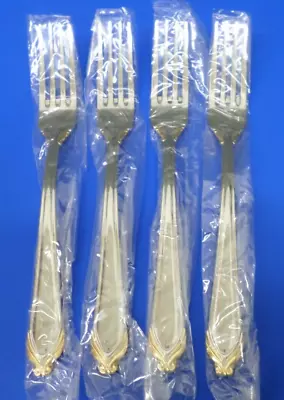 4 - Mikasa DELACROIX GOLD Glossy 18-8 Stainless Japan Flatware SALAD FORKS • $36.95