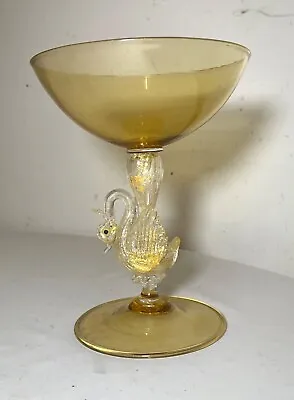 Blown Venetian Murano Swan Art Studio Glass Goblet Chalice Stemware Margarita  • $161.99