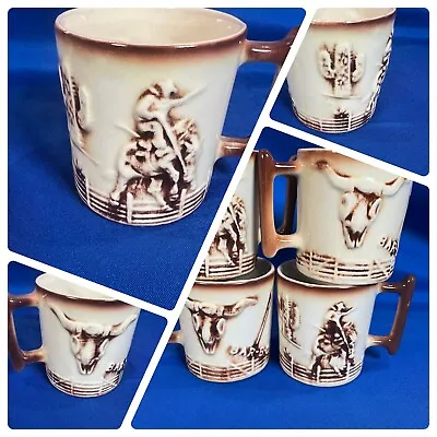 Set Of 4 Vintage 1960s McCoy El Rancho Bar-B-Q Western Coffee Cup Mug See Video • $139.95