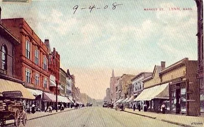 LYNN MA MARKET STREET 1908 Horse-drawn Carriages Pedestrians  • $7.49
