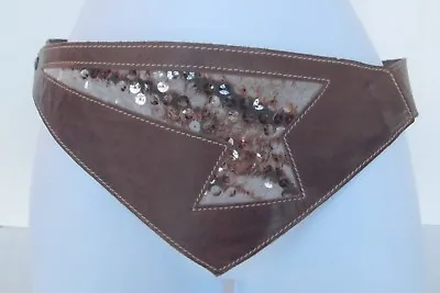 Vtg Ven Polvere Italy V Asymmetric Triangle Leather Sequin Cummerbund Belt S XS • $19.98