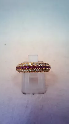 Hallmarked 22 Ct Indian Gold Ring With Red & Clear Gemstones Size N . • £179