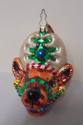 Mark Klaus Christmas Tree Glass Ornament Reindeer 5.25  Tall 4  Across 2003 • $14.99