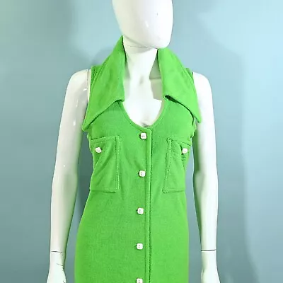 Vintage 70s Lime Green Terry Cloth Coverup 60s Loungewear Chantel Of Calif M • $120