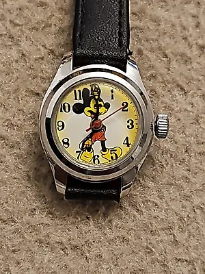 Vintage Mickey Mouse Watch Unknown Maker Wind Up Swiss Made Working • £59
