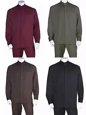  Men's 2-piece Mandarin Banded Collar Casual Shirt Set Walking Suit M2826.  • $47.96
