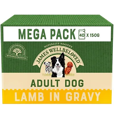 40 X 150g James Wellbeloved Adult Wet Dog Food Pouches Lamb & Rice In Gravy • £34.99