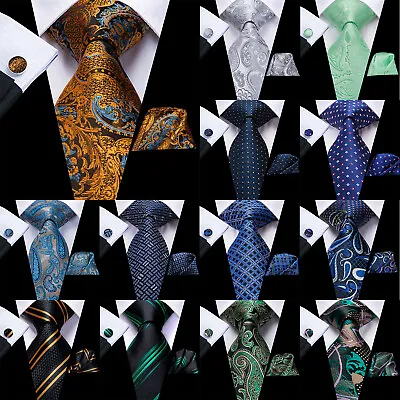 US 200 Colors Slik Mens Tie And Handkerchief Set Necktie Pocket Square Cufflinks • $13.99