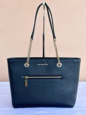 Michael Kors Jet Set Item Medium Front Pocket Chain Tote Bag Purse Black • $109.88