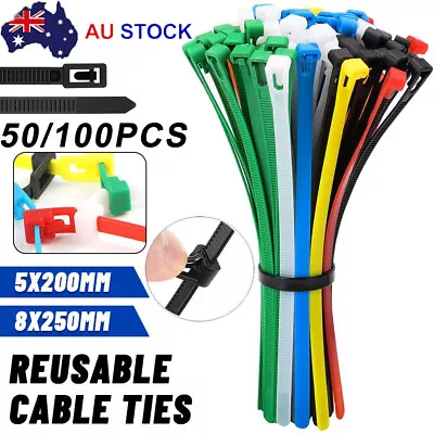 50/100x Cable Ties Zip Tie Wraps Strong Nylon Reusable Various Size Colours Wire • £1.19