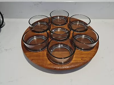 £74.99 • Buy Vintage Digsmed Lazy Susan Denmark Serving Teak Glass Dishes Mid Century Wooden 